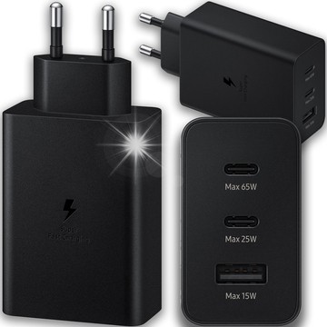 Ładowarka sieciowa szybka 65W 2x USB-C typ C PD + USB-A USB Alogy 3 porty mocna Czarna + Etui