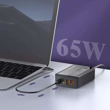 Ładowarka sieciowa uniwersalna 2x USB 2x USB-C 65W Power Delivery PD QC 3.0 czarna