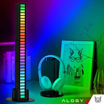 Lampa LED RGB Lampka USB migająca w rytm muzyki Listwa Smart Bar 18cm kolorowa 32bit Gaming Alogy Czarny