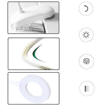 Lampa lampka biurkowa Alogy Desk LED Ring Lamp z klipsem do biurka blatu bezprzewodowa elastyczna Biała