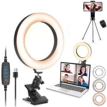 Lampa pierścieniowa 5w1 LED Alogy fotograficzna Ring do makijażu selfie uchwyt Bluetooth statyw klips pilot Czarny