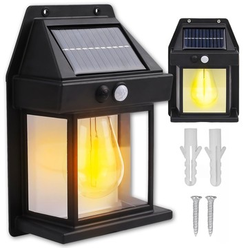 Lampa solarna LED elewacyjna ścienna zewnętrzna Żarówka czujnik ruchu zmierzchu wodoodporna IP65 kinkiet światło retro ogrodowa