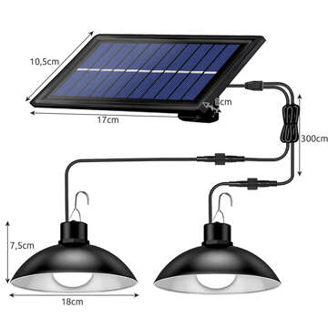 Lampa solarna LED wisząca zestaw 2x Żyrandol Panel solarny Pilot do ogrodu 80W ogrodowa uliczna zewnętrzna czarna