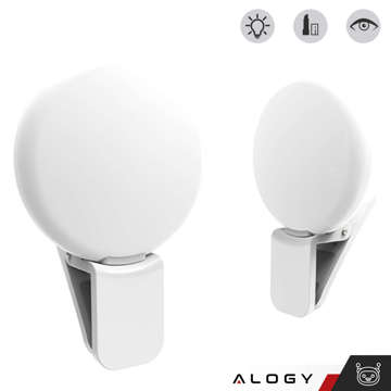 Lampka LED Alogy Mini Selfie Ring Klips do nagrywania robienia zdjęć do telefonu z klipsem Biała