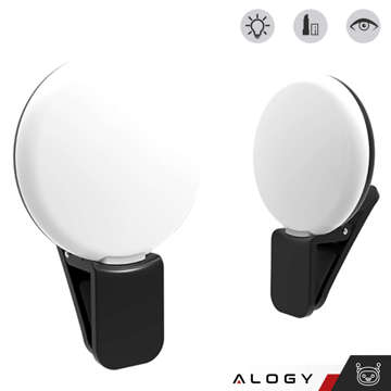 Lampka LED Alogy Mini Selfie Ring Klips do nagrywania robienia zdjęć do telefonu z klipsem Czarna