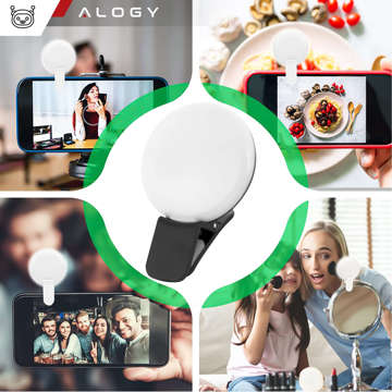 Lampka LED Alogy Mini Selfie Ring Klips do nagrywania robienia zdjęć do telefonu z klipsem Czarna