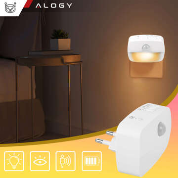 Lampka nocna LED z czujnikiem ruchu do gniazdka EU 3 barwy światła Alogy Night Light Biała