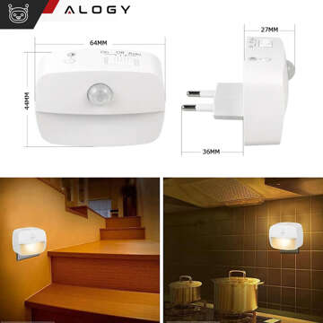 Lampka nocna LED z czujnikiem ruchu do gniazdka EU 3 barwy światła Alogy Night Light Biała