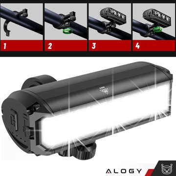 Lampka rowerowa przednia + tylna LED światło oświetlenie roweru na rower przód tył Mocna 900lm Alogy czarna czerwona