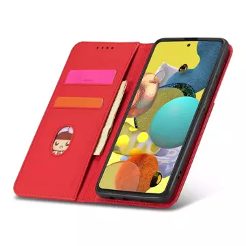 Magnet Card Case etui do Samsung Galaxy A12 5G pokrowiec portfel na karty kartę podstawka czerwony