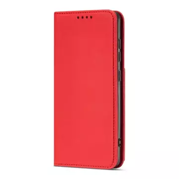 Magnet Card Case etui do Samsung Galaxy A12 5G pokrowiec portfel na karty kartę podstawka czerwony