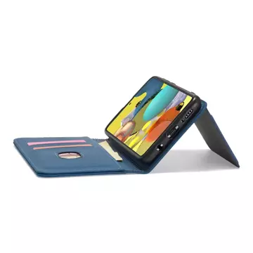 Magnet Card Case etui do Samsung Galaxy A12 5G pokrowiec portfel na karty kartę podstawka niebieski