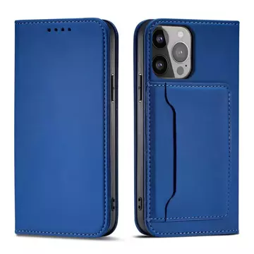 Magnet Card Case etui do iPhone 13 Pro Max pokrowiec portfel na karty kartę podstawka niebieski