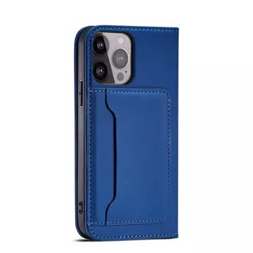 Magnet Card Case etui do iPhone 13 Pro Max pokrowiec portfel na karty kartę podstawka niebieski