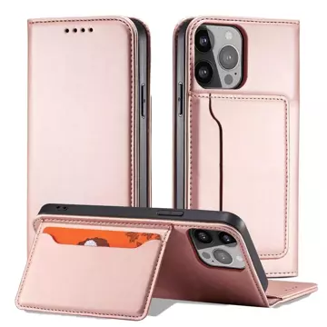 Magnet Card Case etui do iPhone 13 Pro Max pokrowiec portfel na karty kartę podstawka różowy