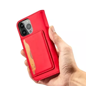 Magnet Card Case etui do iPhone 13 Pro pokrowiec portfel na karty kartę podstawka czerwony