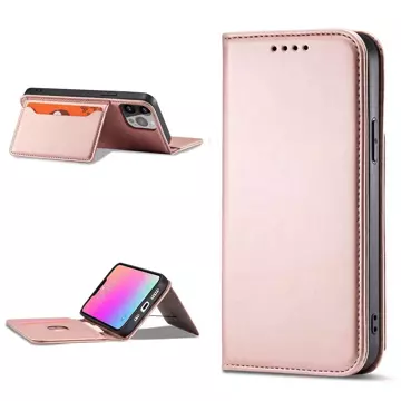 Magnet Card Case etui do iPhone 13 pokrowiec portfel na karty kartę podstawka różowy