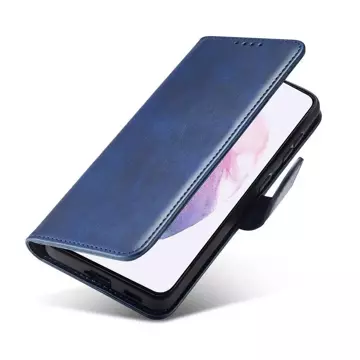 Magnet Case elegancki futerał etui pokrowiec z klapką i funkcją podstawki Samsung Galaxy S22 Ultra niebieski