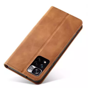 Magnet Fancy Case etui do Xiaomi Redmi Note 11 pokrowiec portfel na karty kartę podstawka brązowy