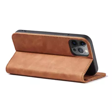 Magnet Fancy Case etui do iPhone 12 Pro pokrowiec portfel na karty kartę podstawka brązowy