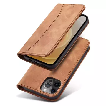 Magnet Fancy Case etui do iPhone 12 Pro pokrowiec portfel na karty kartę podstawka brązowy