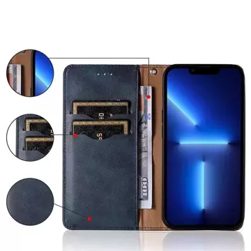 Magnet Strap Case etui do Samsung Galaxy A12 5G pokrowiec portfel + mini smycz zawieszka niebieski