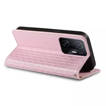 Magnet Strap Case etui do Samsung Galaxy A52 / A52 5G / A52s 5G pokrowiec portfel + mini smycz zawieszka różowy