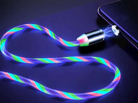 Magnetyczny kabel świecący przewód LED Alogy USB-C Type C 2m Wielokolorowy