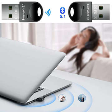 Mini Adapter odbiornik Bluetooth 5.1 Alogy USB-A Sygnał bezprzewodowy Czarny