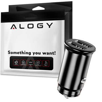 Mini Ładowarka samochodowa Alogy do auta 2x USB-A 3.1A Czarna