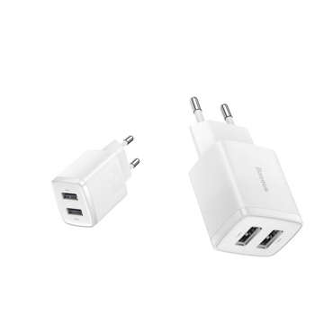 Mocna Ładowarka sieciowa Baseus Compact 2x USB 2.1A 10.5W Biała