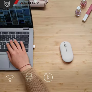 Myszka bezprzewodowa Alogy mysz ergonomiczna mała do laptopa PC bluetooth 2.4GHz cicha biała