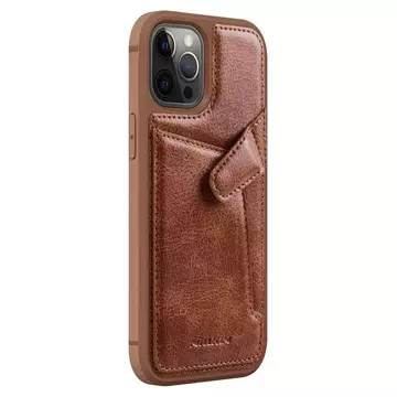 Nillkin Aoge Leather Case elastyczne pancerne etui z prawdziwej skóry z kieszonką iPhone 12 mini brązowy