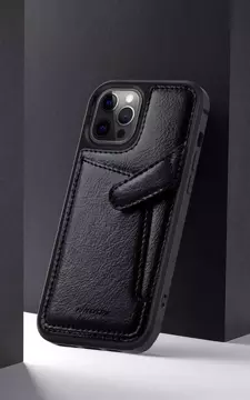 Nillkin Aoge Leather Case elastyczne pancerne etui z prawdziwej skóry z kieszonką iPhone 12 mini czarny