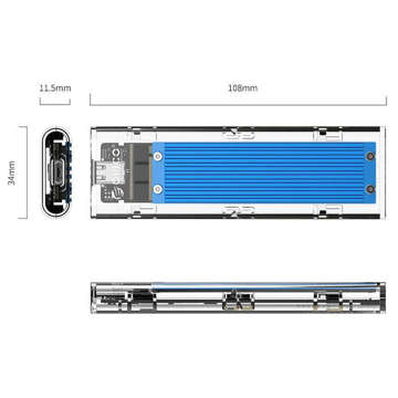 Obudowa dysku SDD M.2 Orico, NVME, USB-C 3.1 Gen.2, 10Gbps (niebieska)