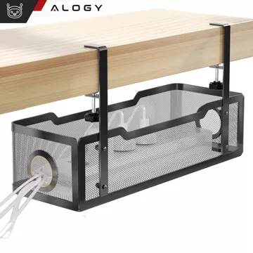 Organizer kabli pod blat półka na kable listwe przewody blat biurko biurkowy metalowy Alogy 34cm Czarny