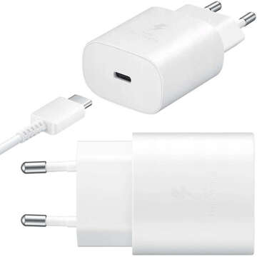 Oryginalna Ładowarka sieciowa USB-C Samsung 25W + Kabel Type C 180cm Premium Super Fast Charge Zestaw Biała