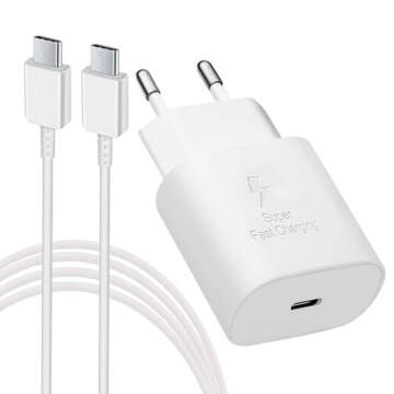 Oryginalna Ładowarka sieciowa USB-C Samsung 25W + Kabel Type C 180cm Premium Super Fast Charge Zestaw Biała