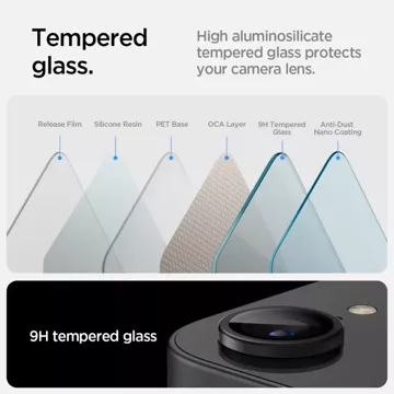 Osłona aparatu do iPhone 16e Spigen Optik Pro Glas.TR „EZ Fit” Camera Protector 2-Pack Black