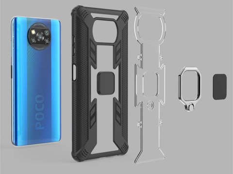 Pancerne etui Alogy Ring Carbon Holder do Xiaomi Poco X3 NFC + Szkło