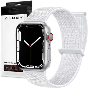 Pasek Alogy Nylon Strap z rzepem do Apple Watch 1/2/3/4/5/6/7/8/SE (38/40/41mm) Biały