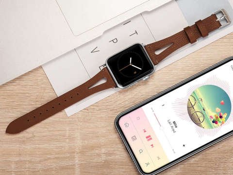 Pasek Leather Strap Alogy skóra do Apple Watch 42/44/45/46/49mm Brązowy