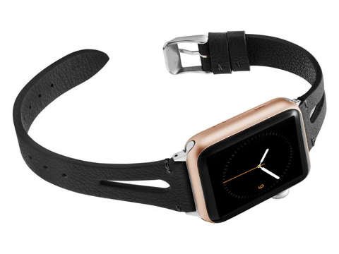 Pasek Leather Strap Alogy skóra do Apple Watch 42/44/45/49mm Czarny