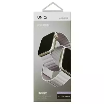 Pasek UNIQ Revix do Apple Watch Series 4/5/6/7/8/SE/SE2 38/40/41mm Reversible Magnetic lilak-biały/lilac-white