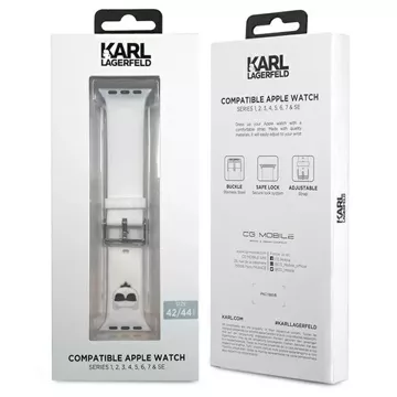 Pasek do smartwatcha Karl Lagerfeld KLAWLSLCW do Apple Watch 42/44/45mm biały/white strap Silicone Choupette Heads