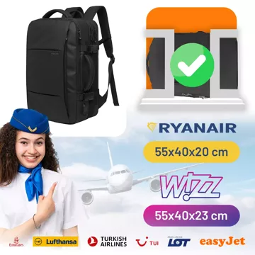 Plecak podróżny Bange BackPack biznesowy plecak rozszerzalny Torba pojemna do laptopa 17.3" z portem USB Czarny