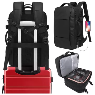 Plecak podróżny Bange BackPack biznesowy plecak rozszerzalny Torba pojemna do laptopa 17.3" z portem USB Czarny