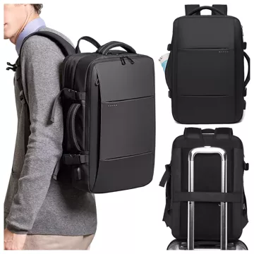 Plecak podróżny Bange BackPack biznesowy plecak rozszerzalny Torba pojemna do laptopa 17.3" z portem USB Czarny