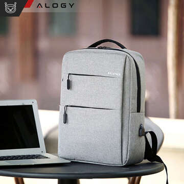 Plecak torba na laptopa 15,6" duży wodoodporny z portem USB Unisex 44x34x13cm do samolotu Alogy Backpack Szary