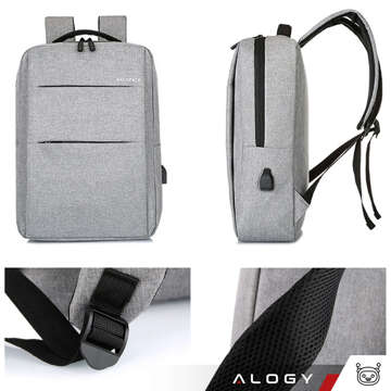 Plecak torba na laptopa 15,6" duży wodoodporny z portem USB Unisex 44x34x13cm do samolotu Alogy Backpack Szary